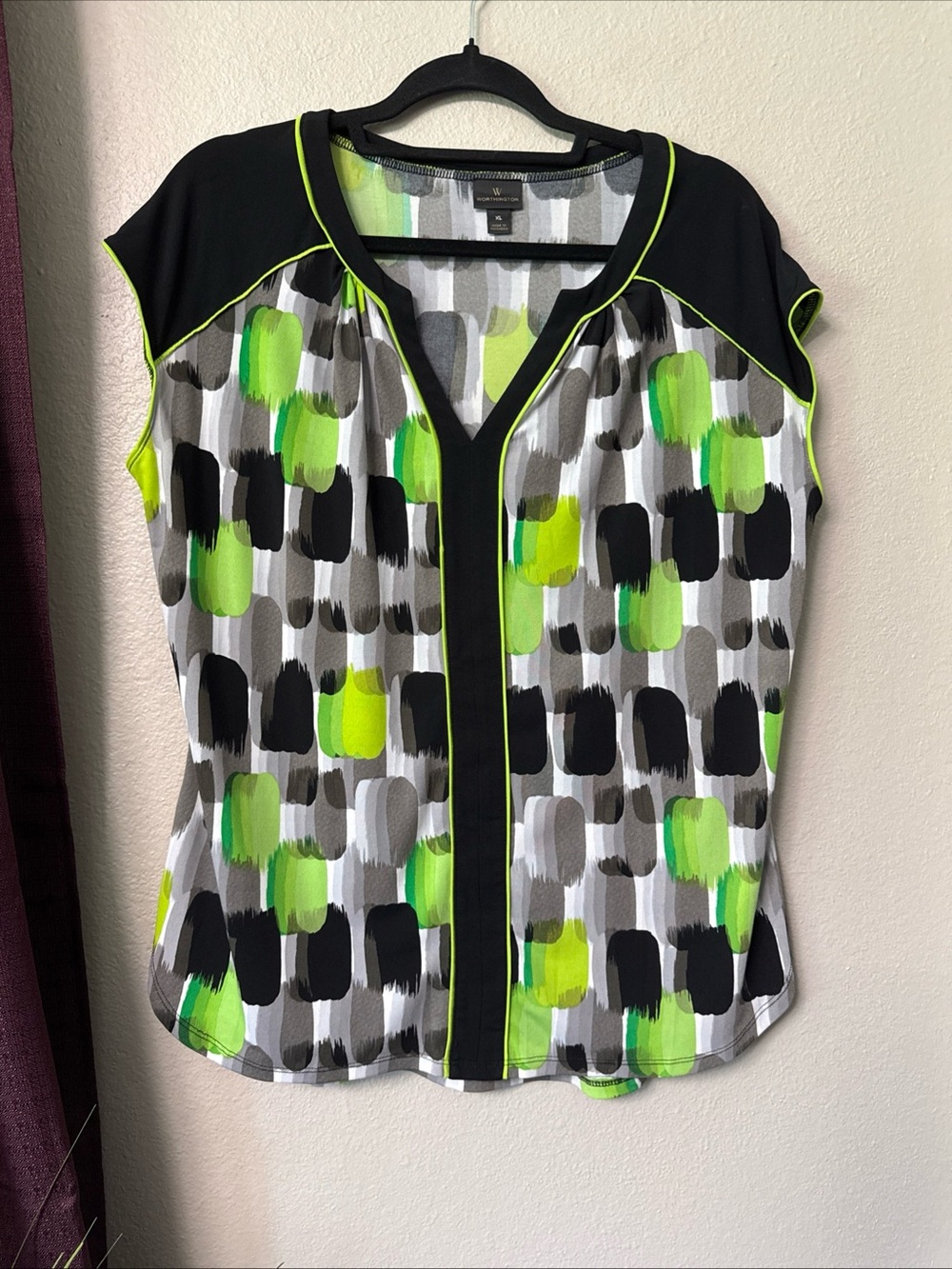 #830 Worthington Color Block Short Sleeve Top Size Extra Large